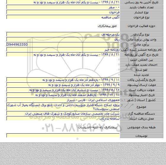 پروژه اصلاح شبکه فشار متوسط داخلی و احداث تابلو برق ایستگاه پمپاژ آب شهرک صنعتی سروستان۲