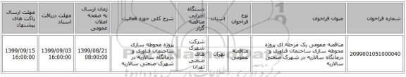 مناقصه عمومی یک مرحله ای پروژه محوطه سازی ساختمان فناوری و درمانگاه سالاریه در شهرک صنعتی سالاریه