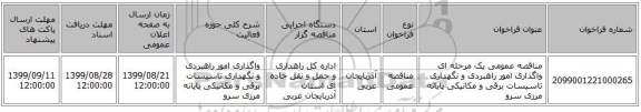 مناقصه عمومی یک مرحله ای واگذاری امور راهبردی و نگهداری تاسیسات برقی و مکانیکی پایانه مرزی سرو