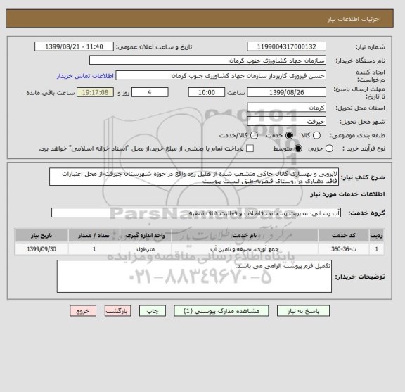 استعلام لایروبی و بهسازی کانال خاکی منشعب شده از هلیل رود واقع در حوزه شهرستان جیرفت-از محل اعتبارات فاقد دهیاری در روستای قیصریه-طبق لیست پیوست
