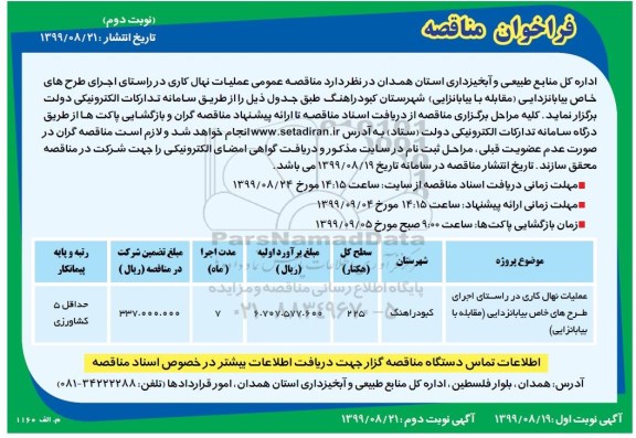 مناقصه عملیات نهال کاری نوبت دوم 