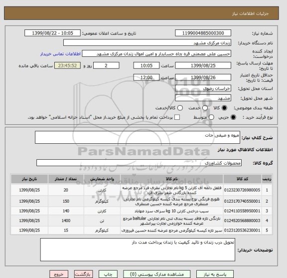 استعلام میوه و صیفی جات