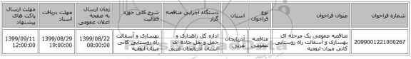 مناقصه عمومی یک مرحله ای بهسازی و آسفالت راه روستایی کانی میران ارومیه