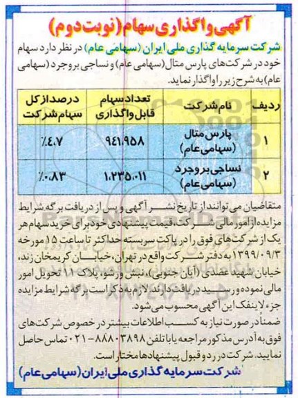 مزایده , مزایده واگذاری سهام - نوبت دوم