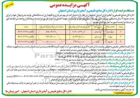 مزایده مشارکت در بهره برداری و نگهداری ایستگاههای تولید بذر و نهال