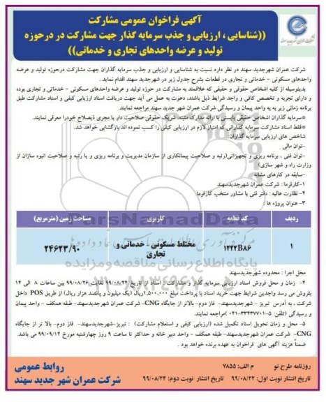 فراخوان مشارکت در حوزه تولید و عرضه واحدهای تجاری و خدماتی نوبت دوم 