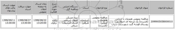 مناقصه عمومی همزمان با ارزیابی (فشرده) یک مرحله ای اجرای پل  روستای  قوشه گنبد شهرستان سراب