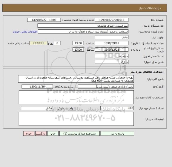 استعلام تهیه و جانمائی نقشه مناطق بافت مسکونی روستایی روستاهای شهرستان محمودآباد در استان مازندران به مساحت تقریبی 600 هکتار 