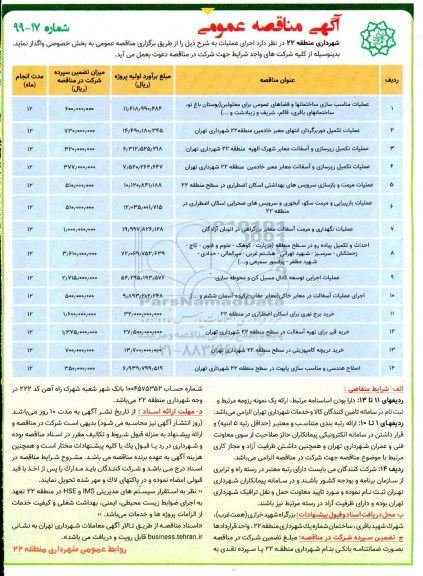 آگهی مناقصه عمومی ، مناقصه عملیات مناسب سازی ساختمانها و فضاهای عمومی...