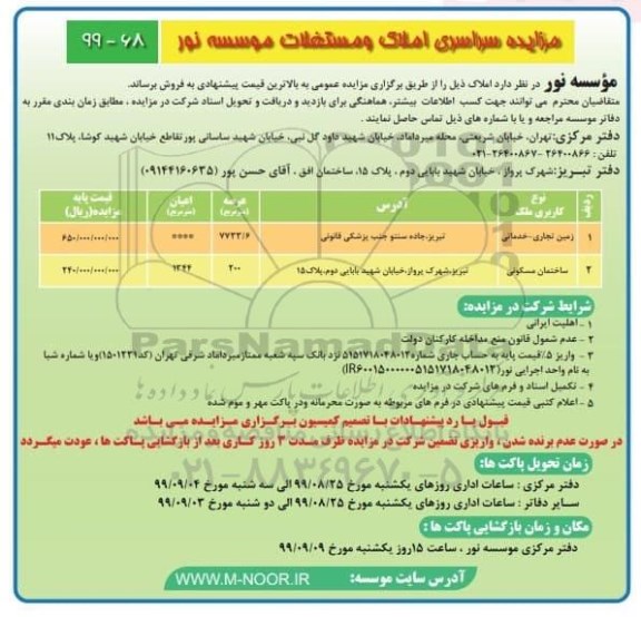 مزایده،مزایده فروش املاک و مستغلات کاربری زمین تجاری و ساختمان