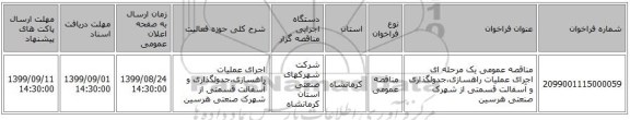 مناقصه عمومی یک مرحله ای اجرای عملیات راهسازی،جدولگذاری و آسفالت قسمتی از شهرک صنعتی هرسین