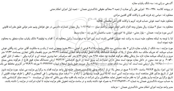 مزایده،مزایده فروش 3 دانگ یکباب مغازه 