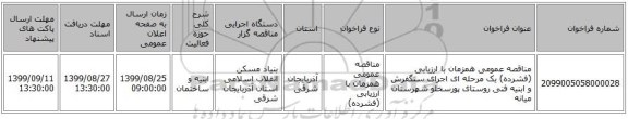 مناقصه عمومی همزمان با ارزیابی (فشرده) یک مرحله ای اجرای سنگفرش و ابنیه فنی روستای پورسخلو شهرستان میانه