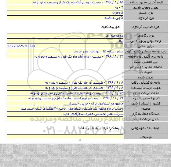 احداث پروژه ماهور یک مسکن اقدام ملی ناحیه ۴۰ هکتاری شهر جدید صدرا