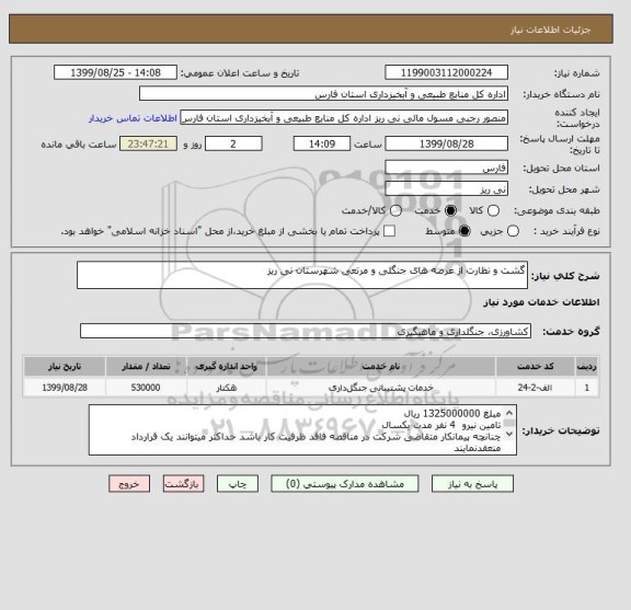 استعلام گشت و نظارت از عرصه های جنگلی و مرتعی شهرستان نی ریز
