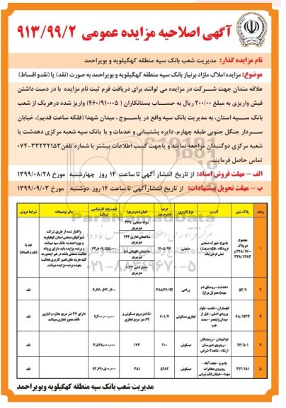 مزایده املاک مازاد نوع کاربری صنعتی زراعی - تجاری مسکونی - مسکونی 