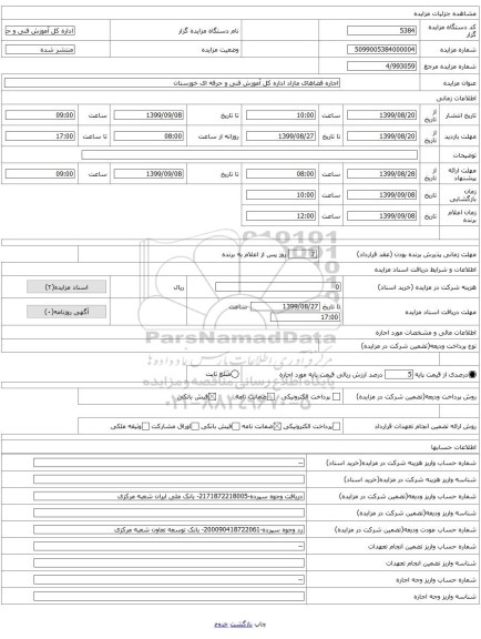 اجاره فضاهای مازاد اداره کل آموزش فنی و حرفه ای خوزستان 