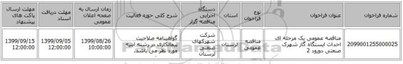 مناقصه عمومی یک مرحله ای احداث ایستگاه گاز شهرک صنعتی دورود 2