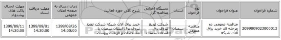 مناقصه عمومی دو مرحله ای خرید یراق آلات شبکه