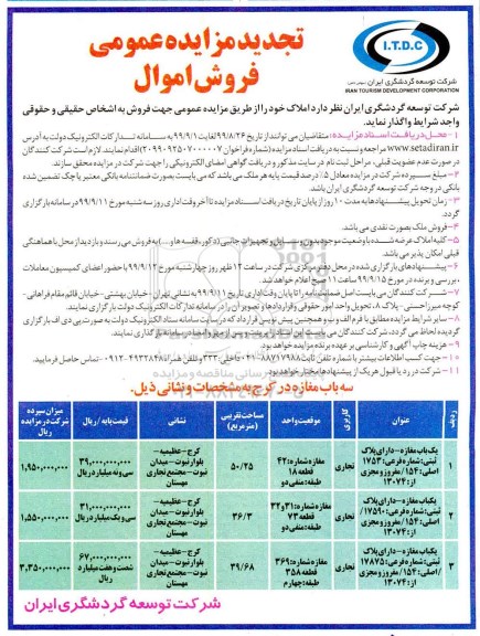 آگهی مزایده  مزایده فروش املاک کاربری تجاری