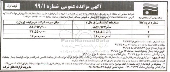مزایده عمومی, مزایده فروش کالاهای مازاد شرکت