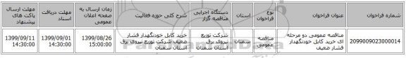 مناقصه عمومی دو مرحله ای خرید کابل خودنگهدار فشار ضعیف