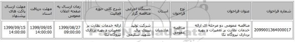 مناقصه عمومی دو مرحله ای ارائه خدمات نظارت بر تعمیرات و بهره برداری نیروگاه نکا