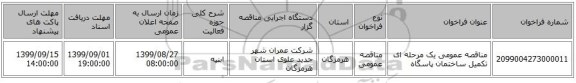 مناقصه عمومی یک مرحله ای تکمیل ساختمان پاسگاه
