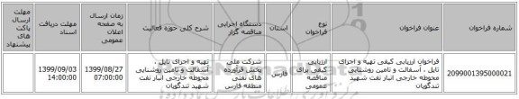 فراخوان ارزیابی کیفی تهیه و اجرای تایل ، آسفالت و تامین روشنایی محوطه خارجی انبار نفت شهید تندگویان