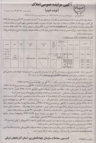 مزایده ،مزایده فروش پنج ملک از املاک و مستغلات تجاری و مسکونی نوبت دوم
