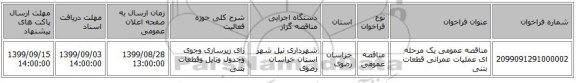 مناقصه عمومی یک مرحله ای عملیات عمرانی قطعات بتنی