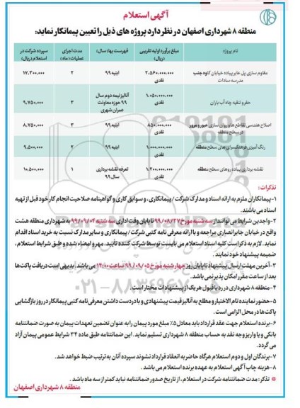 آگهی استعلام, استعلام مقاوم سازی پل عابر پیاده 