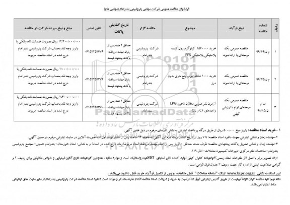 فراخوان مناقصه خرید 1560000 کیلوگرم رول کیسه پلاستیکی FFS...