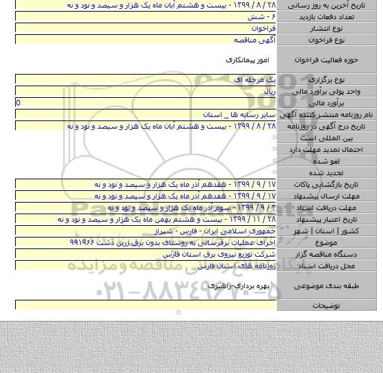 اجرای عملیات برقرسانی به روستای بدون برق زرین دشت ۹۹۱۹۶۶