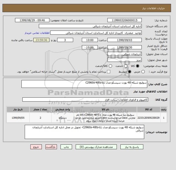استعلام سوئیچ شبکه 48 پورت سیسکو مدل C2960x-48ts-LL