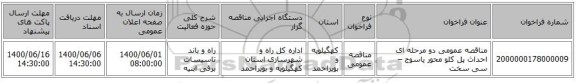 مناقصه عمومی دو مرحله ای احداث پل کلو محور یاسوج – سی سخت 