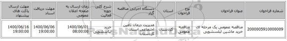 مناقصه عمومی یک مرحله ای خرید ماشین لبلسشویی