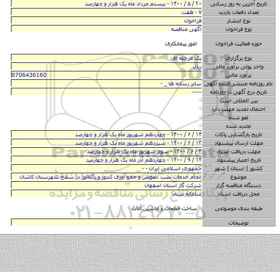 انجام خدمات نصب ٬تعویض و جمع آوری کنتور  و رگلاتور در سطح شهرستان کاشان
