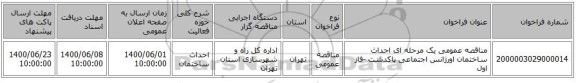 مناقصه عمومی یک مرحله ای احداث ساختمان اورژانس اجتماعی پاکدشت -فاز اول