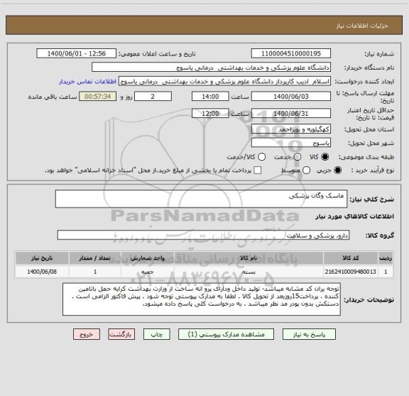 استعلام  ماسک وگان پزشکی