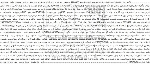 آگهی مزایده ششدانگ عرصه و اعیان یک باب خانه به پلاک 6261 فرعی
