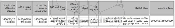 مناقصه عمومی یک مرحله ای انجام خدمات نصب، تعویض و جوری کنتور و رگولاتور در سطح منطقه سه اصفهان و توابع