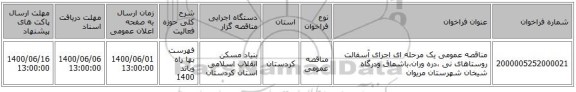 مناقصه عمومی یک مرحله ای اجرای آسفالت روستاهای نی ،دره وران،باشماق ودرگاه شیخان شهرستان مریوان