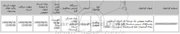 مناقصه عمومی یک مرحله ای اجرای آسفالت روستاهای سیس،سلسله ،قره بلاغ پنجه،گردمیران علیا وسرنجیانه شهرستان دهگلان