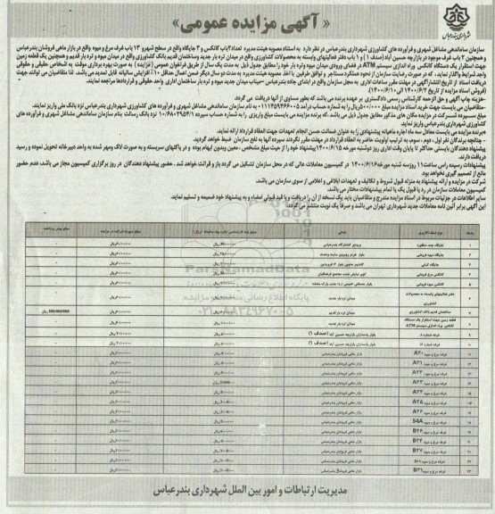 مزایده تعداد 2 باب کانکس و 3 جایگاه واقع در سطح شهر و ...