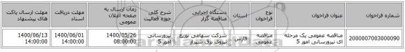 مناقصه عمومی یک مرحله ای نیرورسانی امور 5