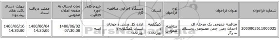مناقصه عمومی یک مرحله ای احداث زمین چمن مصنوعی روستای  سرگر