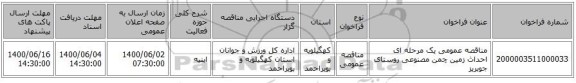 مناقصه عمومی یک مرحله ای احداث زمین چمن مصنوعی  روستای جوبریز