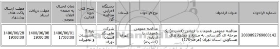 مناقصه عمومی همزمان با ارزیابی (فشرده) یک مرحله ای گازرسانی به صنایع و مجتمع های مسکونی استان تهران (مرحله170)