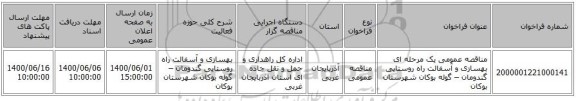 مناقصه عمومی یک مرحله ای بهسازی و آسفالت راه روستایی گندومان – گوله بوکان شهرستان بوکان